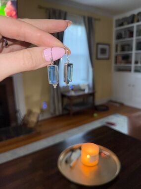 Blue Rectangular Crystal Drop Earrings